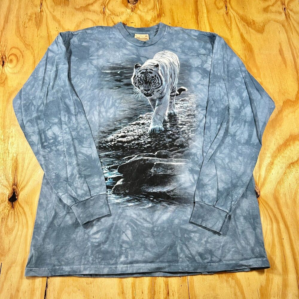 Vintage The Mountain White Tiger Long Sleeve Tie Dye Shirt - Size XL